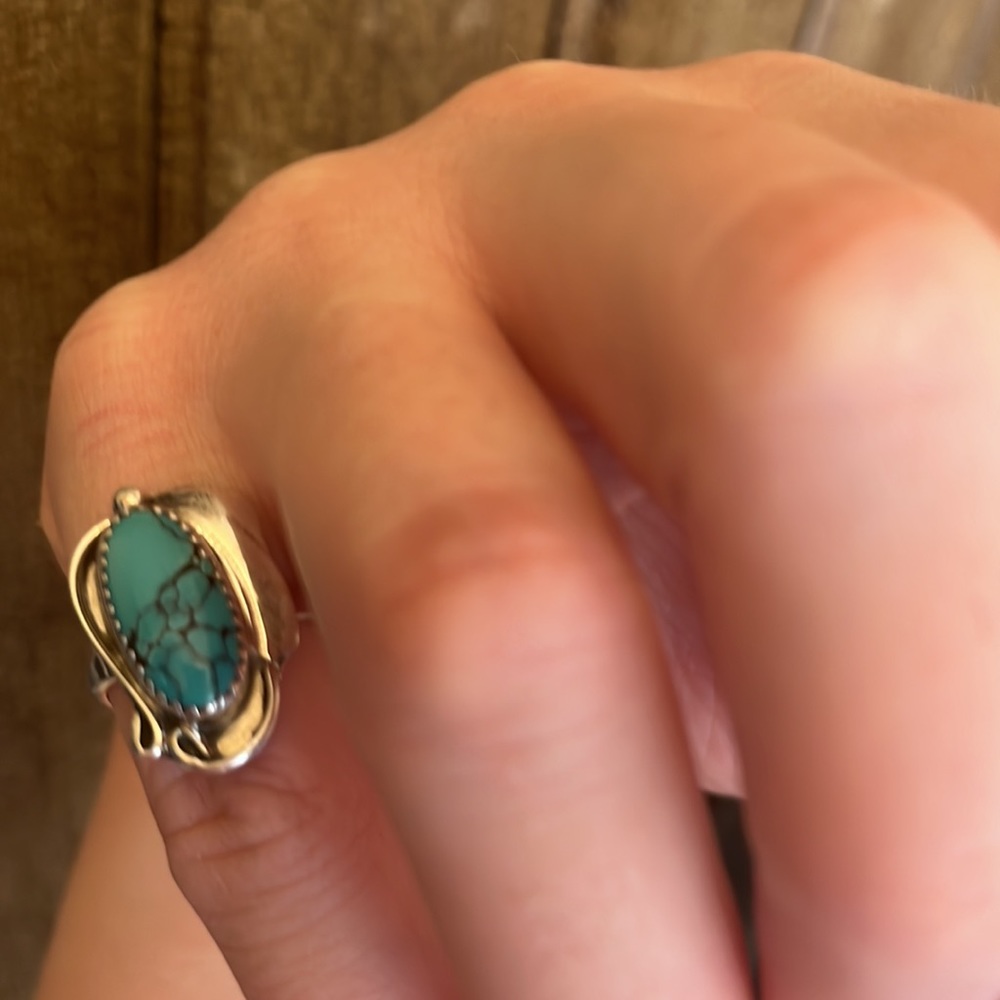 Navajo Artist CT Vintage Turquoise Sterling Silver Ring - Picture 11 of 14